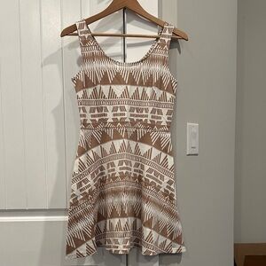 New York & Company Tan and White Patterned Mini Dress